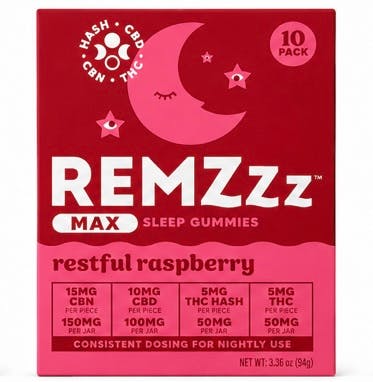 Remzzz | Max Sleep Gummies Restful Raspberry 15 10 5 5 Cbn Cbd